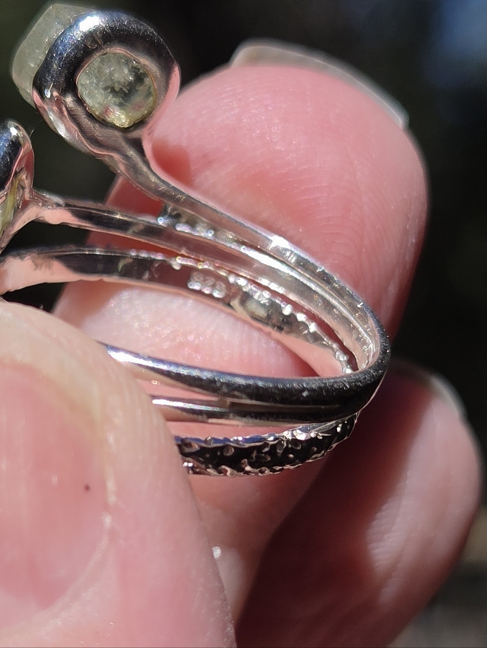Tourmaline Natural Raw Gemstone Sterling & White Gold Ring Sz8 - Picture 10 of 10